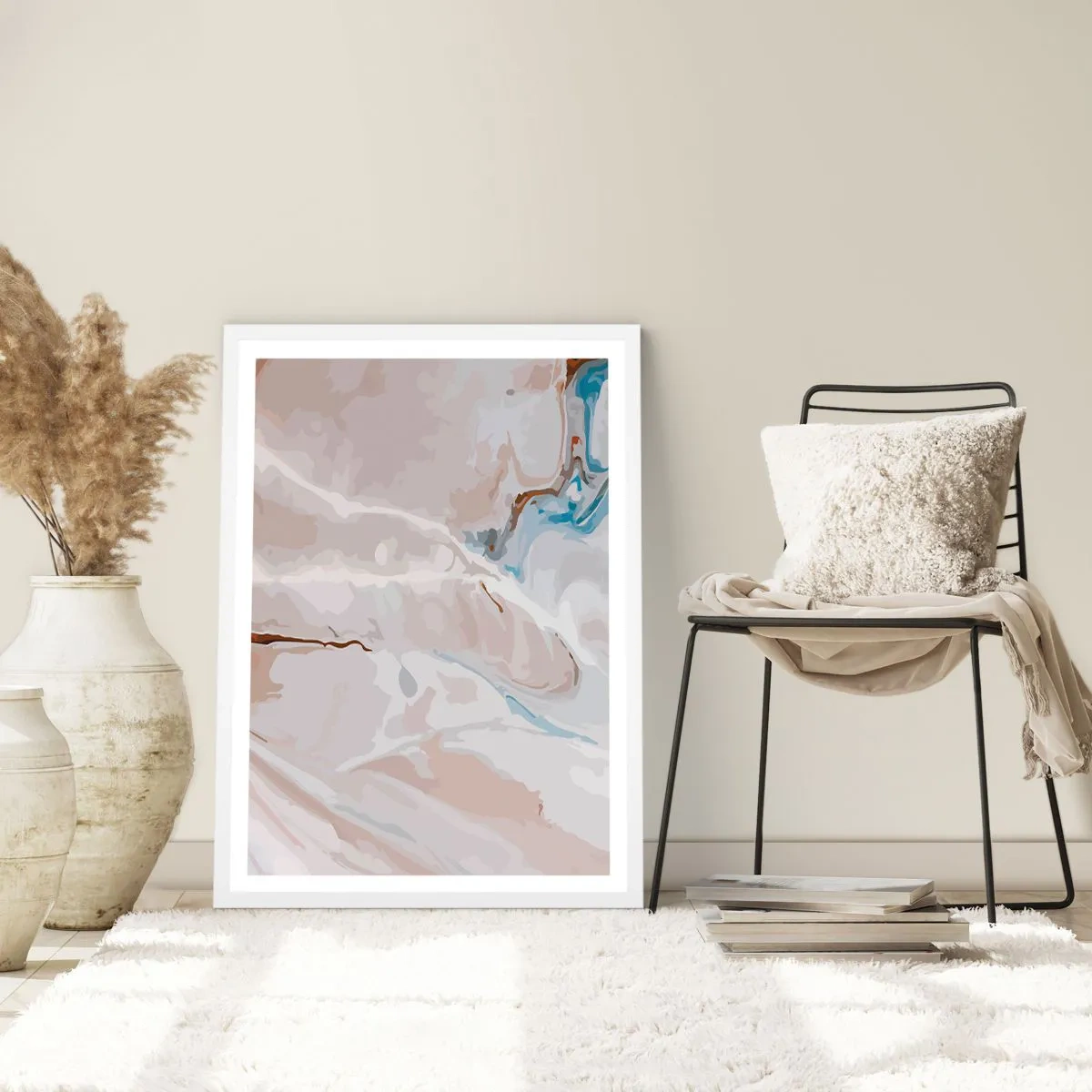 Póster en marco blanco - El azul serpentea por el blanco - 30x40 cm