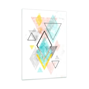 Cuadro sobre vidrio - Impresiones sobre Vidrio - Formas geométricas coloridas sobre un fondo blanco en un estilo abstracto. - 50x70cm - Un juego geométrico - Decoración de pared moderna para salón y dormitorio ARTTOR