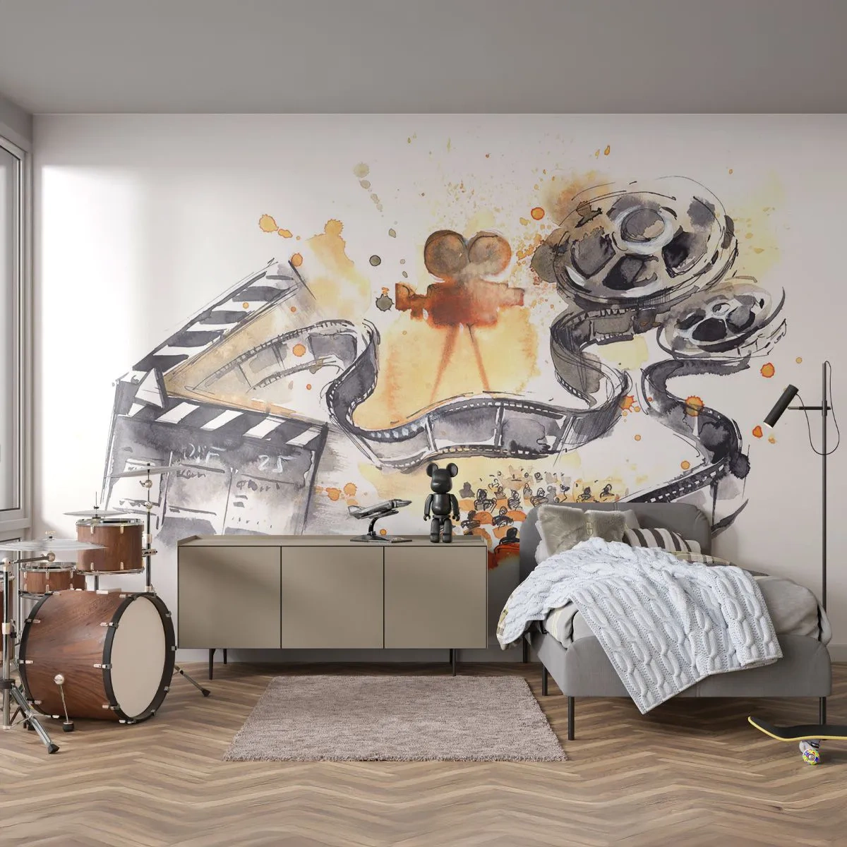 Fotomural Premium Sand - En el país de los sueños - Proyector de cine, Carrete de película, Cinematografía - 400x280 cm