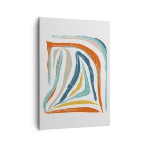 Cuadro sobre lienzo - Impresión de Imagen - Líneas coloridas y dinámicas en tonos azul, naranja y beige. - 50x70cm - Abstracción sonriente y amistosa - Decoración de pared moderna para salón y dormitorio ARTTOR