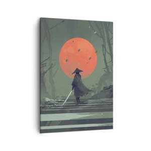 Cuadro sobre lienzo - Impresión de Imagen - Un guerrero solitario con una espada contra el fondo de una luna roja en un bosque oscuro. - 50x70cm - Guerrero de la luna roja - Decoración de pared moderna para salón y dormitorio ARTTOR