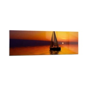 Cuadro sobre vidrio - Impresiones sobre Vidrio - Un velero en un mar tranquilo al atardecer. - 160x50cm - Qué tranquilo el anochecer… - Decoración de pared moderna para salón y dormitorio ARTTOR