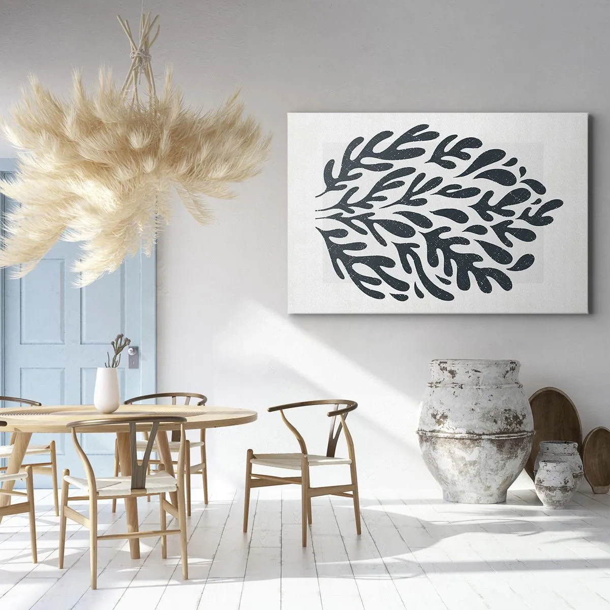 Cuadro sobre lienzo - Impresión de Imagen - Motivo de hoja abstracta oscura sobre un fondo claro - 70x50cm - Formas de la naturaleza - Decoración de pared moderna para salón y dormitorio ARTTOR