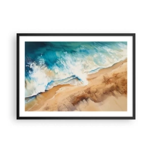 Póster en marco negro - Una ola del mar rompiendo contra la orilla arenosa - 70x50cm - Olas recurrentes - Decoración de pared moderna para salón y dormitorio ARTTOR