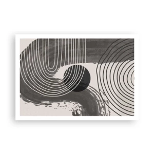 Póster - Líneas geométricas y óvalos en tonos monocromáticos. - 100x70cm - La victoria del óvalo - Decoración de pared moderna para salón y dormitorio ARTTOR