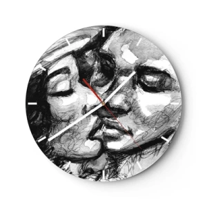 Reloj de pared - Reloj de vidrio - Boceto en blanco y negro de una pareja besándose - 30x30cm - Un momento tierno - Decoración de pared moderna para salón, cocina y dormitorio ARTTOR