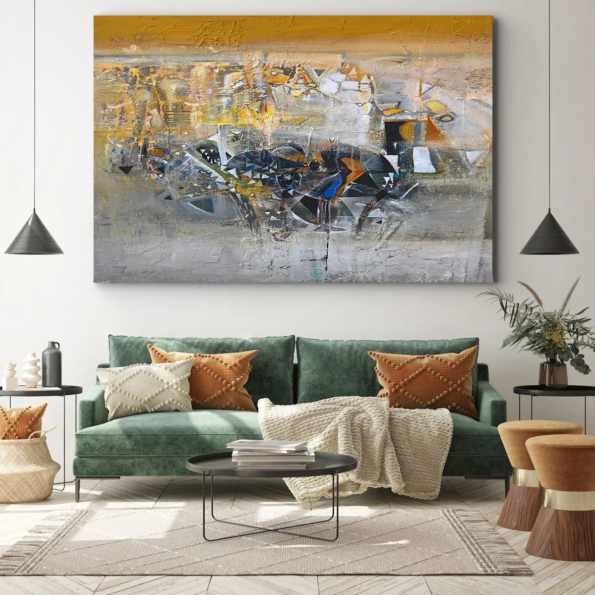 Cuadro sobre lienzo - Impresión de Imagen - Abstracción con tonos dominantes de amarillo y gris. - 100x70cm - Todo se pondrá en su sitio - Decoración de pared moderna para salón y dormitorio ARTTOR