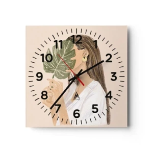 Reloj de pared - Reloj de vidrio - Retrato misterioso con un abanico - 30x30 cm