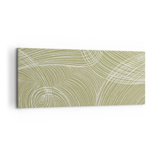 Cuadro sobre lienzo - Impresión de Imagen - Líneas verdes y blancas en una composición abstracta. - 120x50cm - Abstracción intrincada en blanco - Decoración de pared moderna para salón y dormitorio ARTTOR