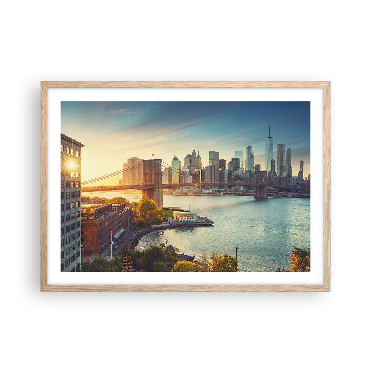 Póster en marco roble claro - El amanecer de la gran ciudad - 70x50 cm
