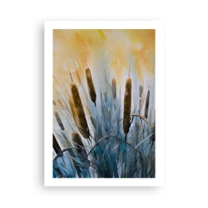 Póster - Una composición pictórica de juncos bajo una luz cálida. - 50x70cm - El frío del agua, el calor del sol - Decoración de pared moderna para salón y dormitorio ARTTOR