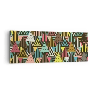 Cuadro sobre lienzo - Impresión de Imagen - Patrón geométrico colorido con triángulos y líneas. - 140x50cm - A ritmo de triángulo - Decoración de pared moderna para salón y dormitorio ARTTOR