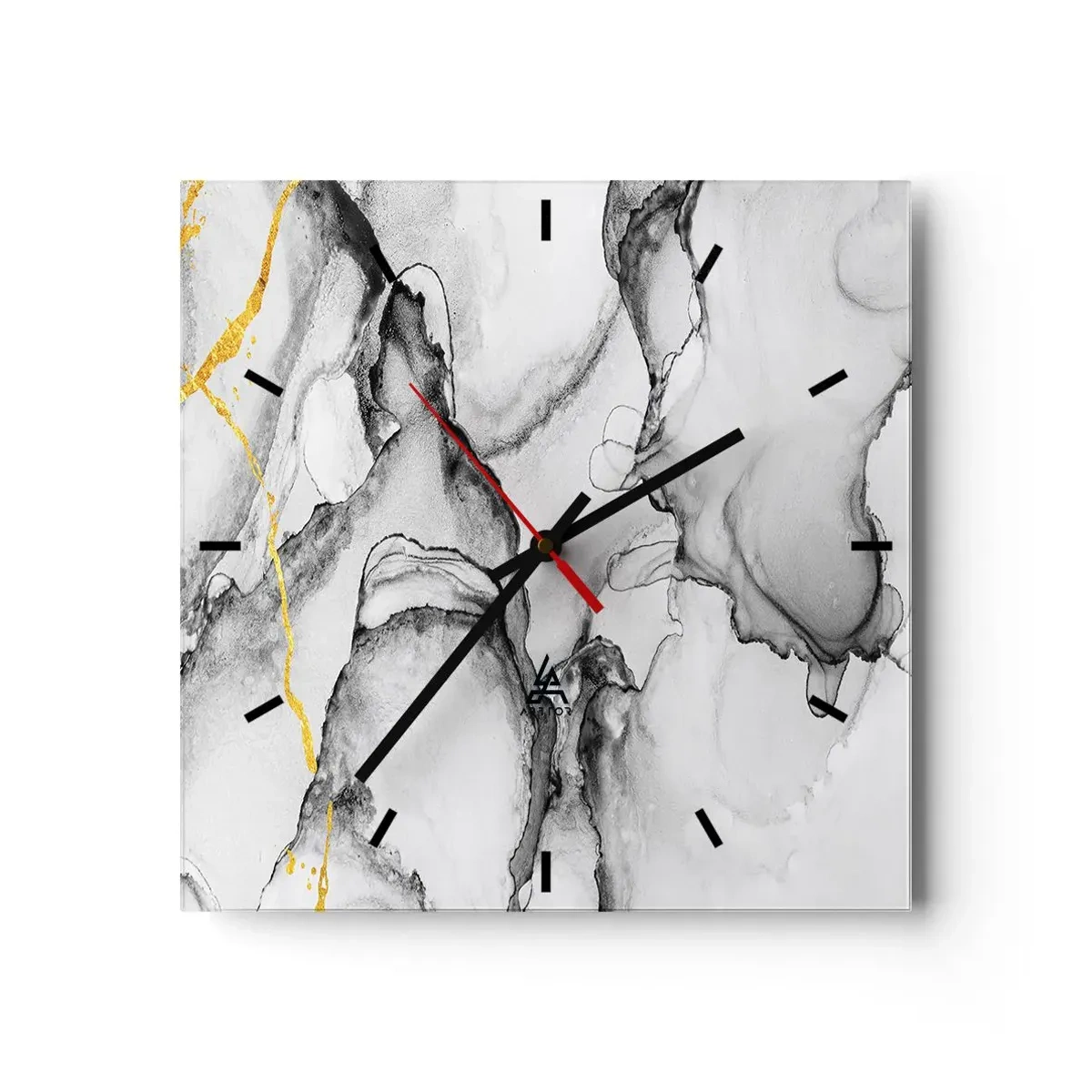 Reloj de pared - Reloj de vidrio - Patrones abstractos en blanco y negro con acentos dorados - 30x30cm - Composición con motivo de oro - Decoración de pared moderna para salón y dormitorio ARTTOR
