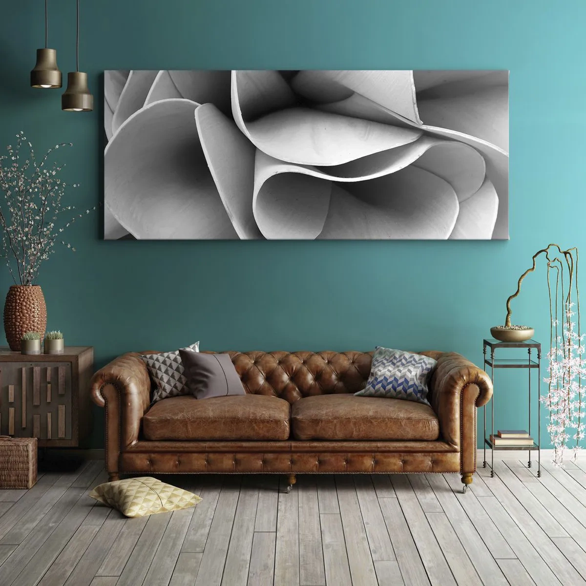 Cuadro sobre lienzo - Impresión de Imagen - Detalles en blanco y negro de formas abstractas. - 160x50cm - Sucede en el espacio - Decoración de pared moderna para salón y dormitorio ARTTOR