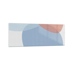Cuadro sobre vidrio - Impresiones sobre Vidrio - Una composición abstracta en tonos pastel azul y rosa con formas orgánicas. - 140x50cm - Relaciones en colores pastel - Decoración de pared moderna para salón y dormitorio ARTTOR