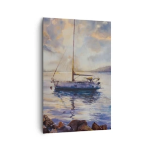 Cuadro sobre lienzo - Impresión de Imagen - Un yate en un mar tranquilo al atardecer. - 80x120cm - Atardecer en la bahía - Decoración de pared moderna para salón y dormitorio ARTTOR