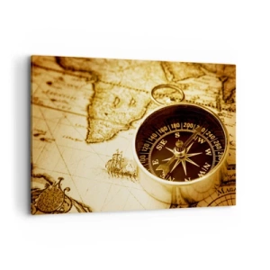 Cuadro sobre lienzo - Impresión de Imagen - Una brújula antigua sobre el fondo de un mapa del viejo mundo. - 120x80cm - ¿Este u Oeste? - Decoración de pared moderna para salón y dormitorio ARTTOR
