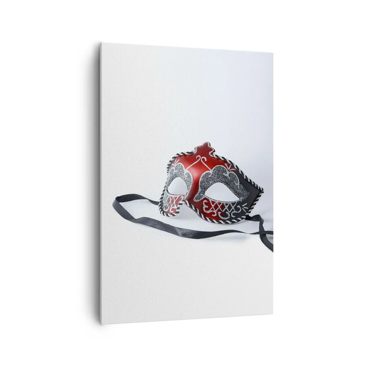Cuadro sobre lienzo - Impresión de Imagen - Máscara de carnaval roja sobre un fondo claro - 70x100cm - Invitación al baile - Decoración de pared moderna para salón y dormitorio ARTTOR