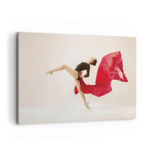 Cuadro sobre lienzo - Impresión de Imagen - Una bailarina dinámica con un traje negro y tela roja en movimiento. - 100x70cm - Rojo y negro - Decoración de pared moderna para salón y dormitorio ARTTOR