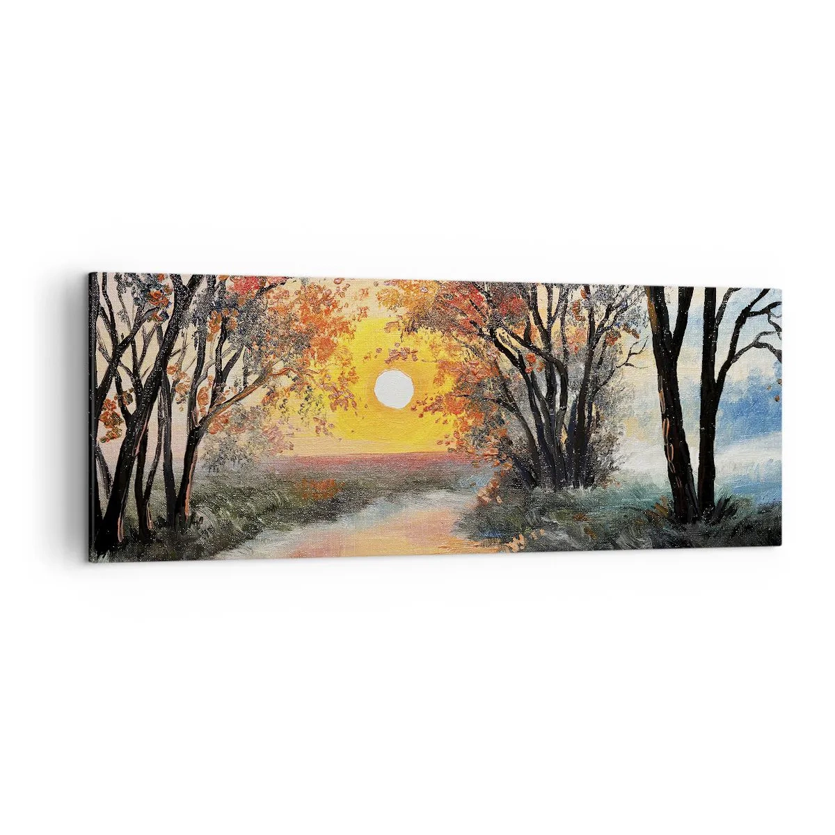 Cuadro sobre lienzo - Impresión de Imagen - Puesta de sol sobre el río en un paisaje otoñal - 140x50cm - Ambiente otoñal - Decoración de pared moderna para salón y dormitorio ARTTOR