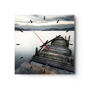 Reloj de pared - Reloj de vidrio - Un puente de madera que conduce hacia un lago tranquilo. - 30x30cm - Sumérjase en la paz - Decoración de pared moderna para salón y dormitorio ARTTOR