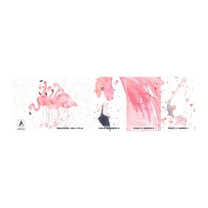 Muestra de fotomural autoadhesivo Deluxe Sticker - Asamblea rosa - flamencos, Aves, Gráficos - 100x30 cm