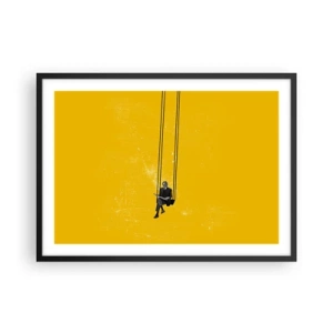 Póster en marco negro - Una persona en un columpio sobre un fondo de color amarillo intenso. - 70x50cm - Un día como cualquier otro - Decoración de pared moderna para salón y dormitorio ARTTOR