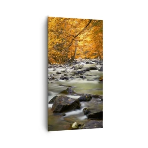 Cuadro sobre lienzo - Impresión de Imagen - Un arroyo en un bosque dorado - 65x120 cm