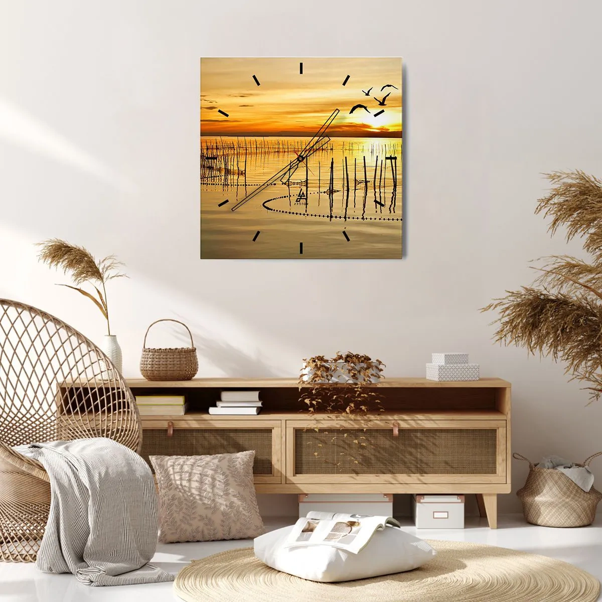 Reloj de pared - Reloj de vidrio - Horizonte naranja - 30x30 cm