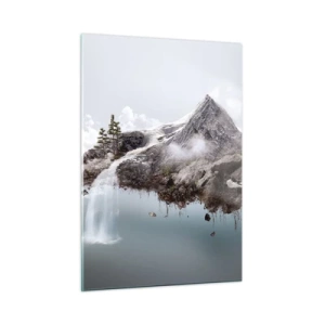 Cuadro sobre vidrio - Impresiones sobre Vidrio - Una isla de montaña flotante con una cascada de estilo surrealista. - 50x70cm - Isla surrealista - Decoración de pared moderna para salón y dormitorio ARTTOR
