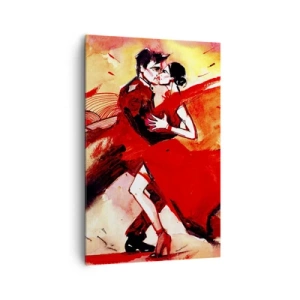 Cuadro sobre lienzo - Impresión de Imagen - Una pareja bailando tango en tonos rojos sobre un fondo dinámico. - 80x120cm - Ritmo púrpura de la pasión - Decoración de pared moderna para salón y dormitorio ARTTOR
