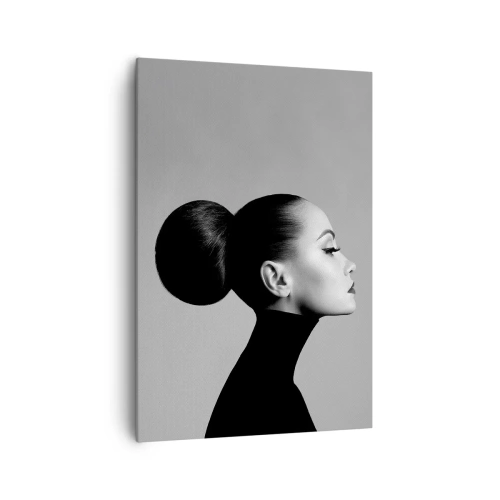 Cuadro sobre lienzo - Impresión de Imagen - Perfil de una mujer en blanco y negro con un elegante moño. - 70x100cm - Nefertiti contemporánea - Decoración de pared moderna para salón y dormitorio ARTTOR