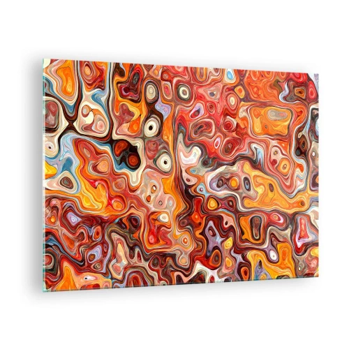 Cuadro sobre vidrio - Impresiones sobre Vidrio - Composición abstracta en tonos naranja y rojo. - 70x50cm - Si las nueces se derritieran en la miel - Decoración de pared moderna para salón y dormitorio ARTTOR