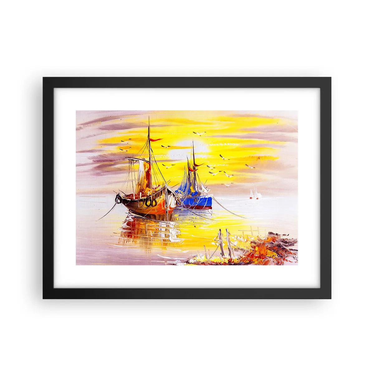 Póster en marco negro - Un merecido descanso en el puerto - 40x30 cm