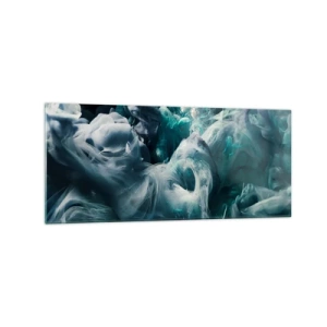 Cuadro sobre vidrio - Impresiones sobre Vidrio - Ondas abstractas dinámicas en tonos azules y blancos. - 120x50cm - Un movimiento de color - Decoración de pared moderna para salón y dormitorio ARTTOR