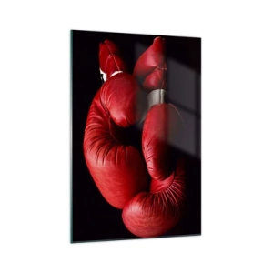 Cuadro sobre vidrio - Impresiones sobre Vidrio - Guantes de boxeo rojos sobre fondo negro - 70x100cm - La emoción del combate quedó atrás - Decoración de pared moderna para salón y dormitorio ARTTOR