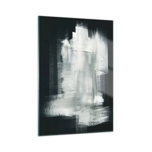 Cuadro sobre vidrio - Impresiones sobre Vidrio - Abstracción minimalista en blanco y negro - 50x70cm - Tejido vertical y horizontal - Decoración de pared moderna para salón y dormitorio ARTTOR