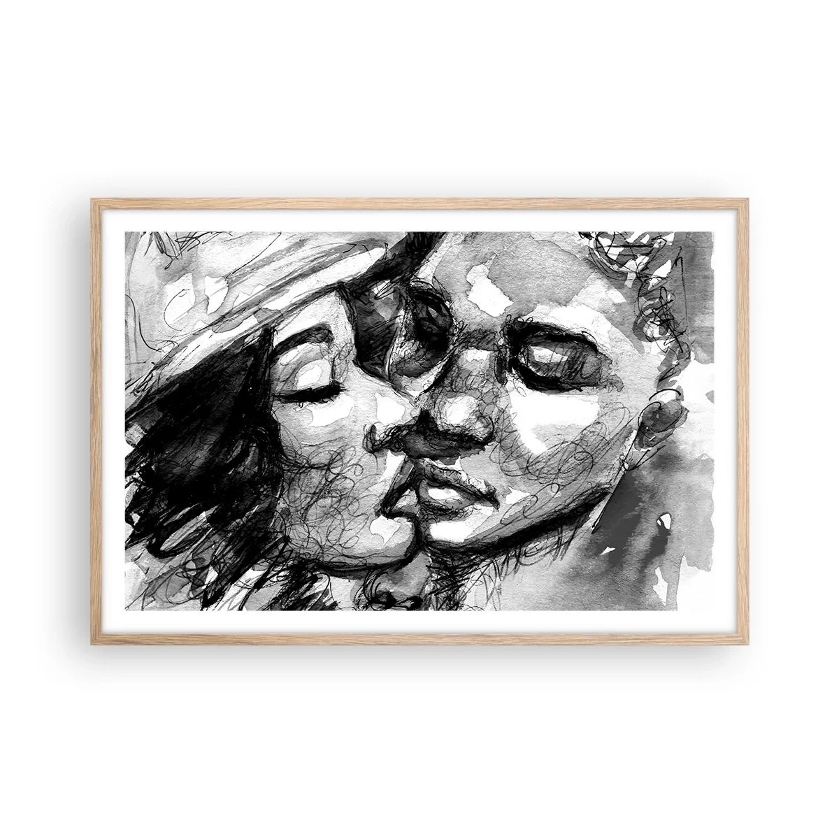 Póster en marco roble claro - Un momento tierno - 91x61 cm