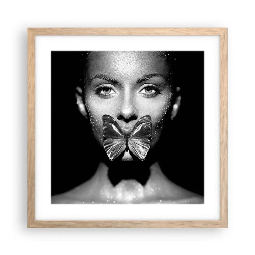 Póster en marco roble claro - Beso de mariposa - 40x40 cm
