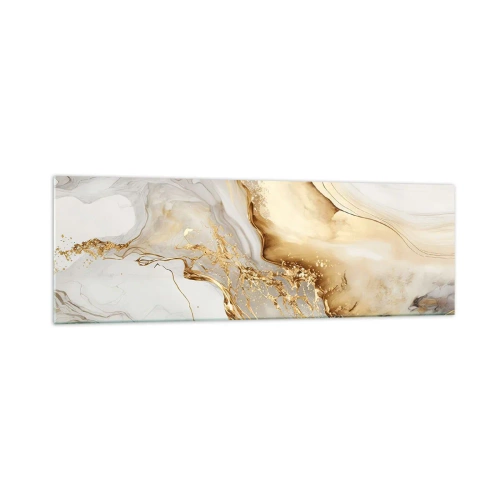 Cuadro sobre vidrio - Impresiones sobre Vidrio - Patrones abstractos de oro y mármol sobre un fondo claro. - 160x50cm - Abstracción: belleza y bondad - Decoración de pared moderna para salón y dormitorio ARTTOR