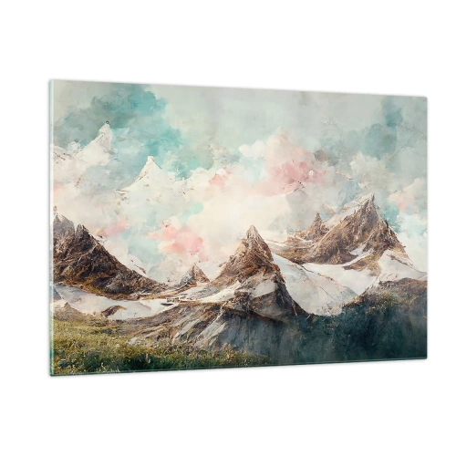 Cuadro sobre vidrio - Impresiones sobre Vidrio - Pintorescos picos de montaña con cielos pastel - 120x80cm - Filos rocosos - Decoración de pared moderna para salón y dormitorio ARTTOR