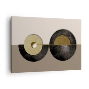 Cuadro sobre lienzo - Impresión de Imagen - Círculos abstractos en tonos dorados y marrones. - 70x50cm - Variaciones en torno a un círculo - Decoración de pared moderna para salón y dormitorio ARTTOR