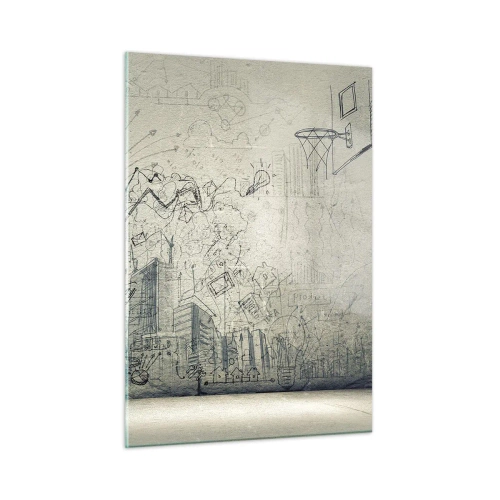 Cuadro sobre vidrio - Impresiones sobre Vidrio - Boceto gráfico con elementos empresariales y creativos. - 50x70cm - Mi gloriosa vida en la ciudad - Decoración de pared moderna para salón y dormitorio ARTTOR