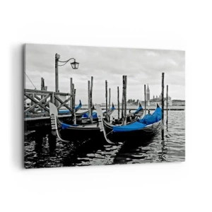 Cuadro sobre lienzo - Impresión de Imagen - Góndolas en Venecia con cubiertas azules - 100x70cm - Venecia en el pensamiento - Decoración de pared moderna para salón y dormitorio ARTTOR
