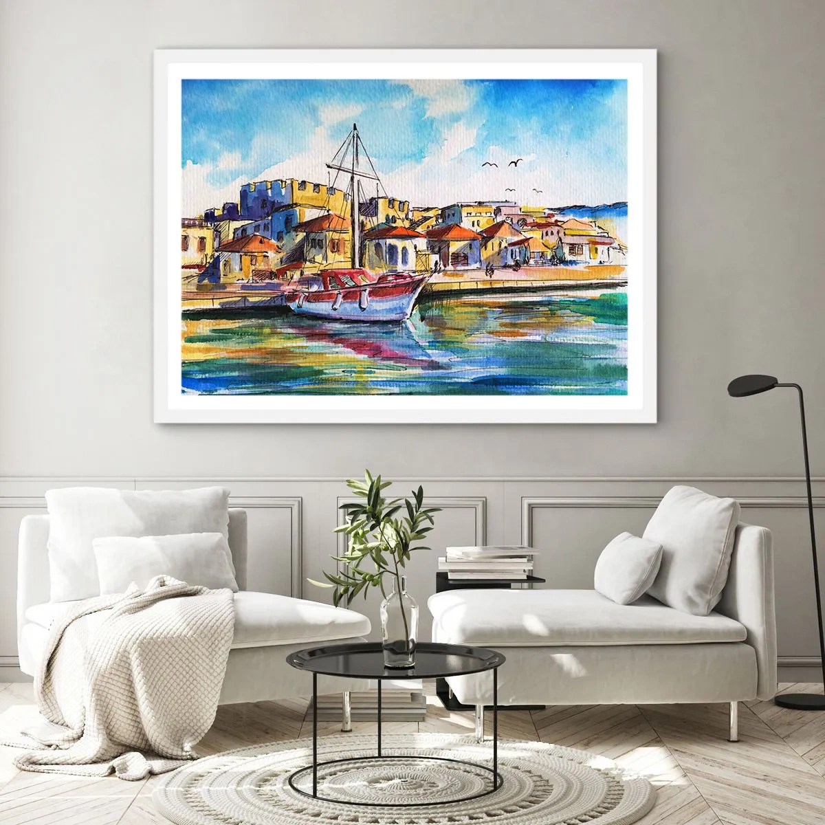 Póster en marco blanco - Tarde de arco iris - 100x70 cm