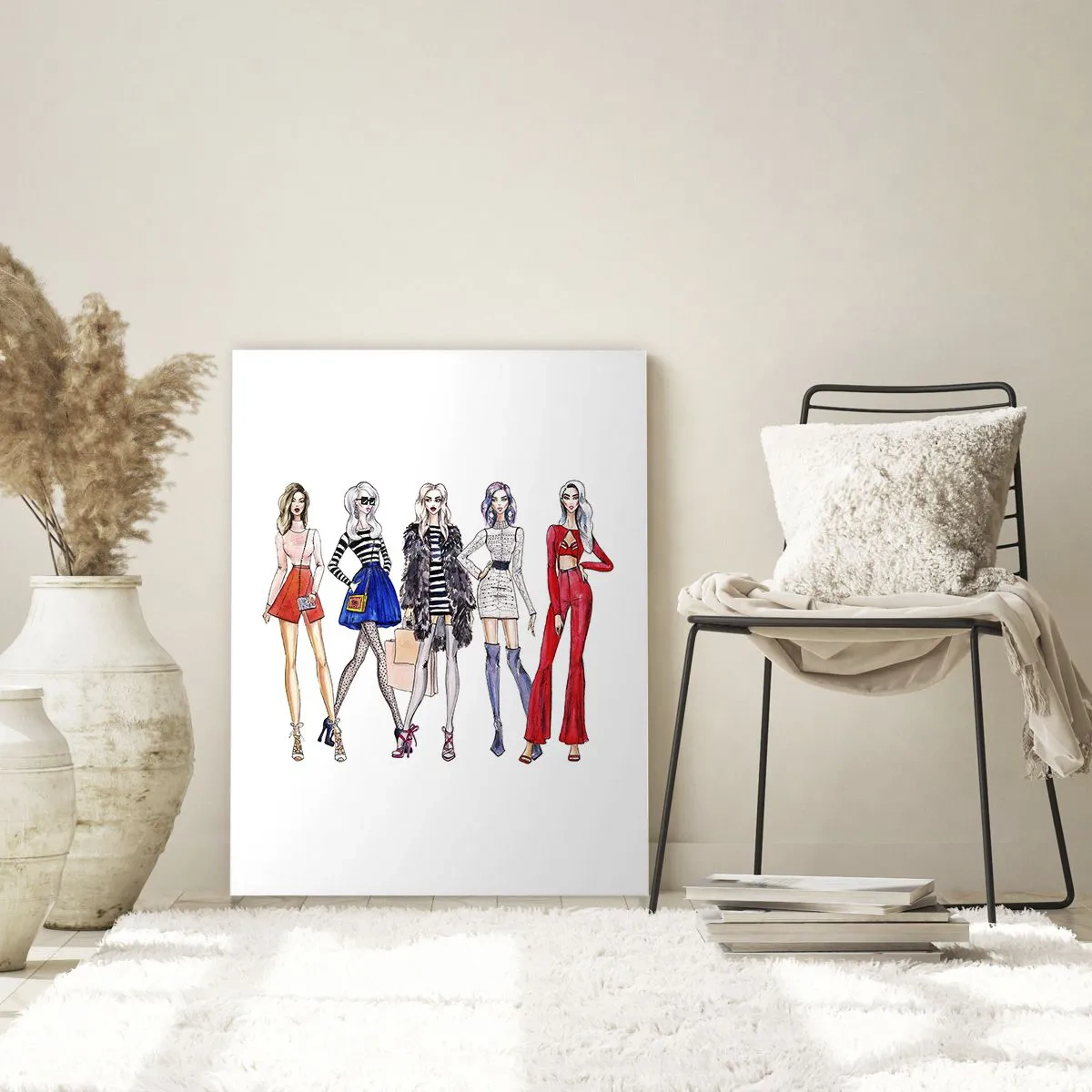 Cuadro sobre vidrio - Impresiones sobre Vidrio - Personajes de moda con atuendos elegantes en la ilustración. - 50x70cm - Every week Fashion Week - Decoración de pared moderna para salón y dormitorio ARTTOR