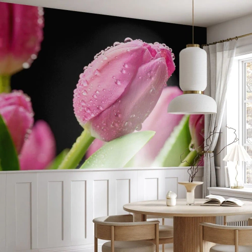 Fotomural Autadhesivo Deluxe Sticker - Un sueño de lilas en el rocío - flores, tulipanes, Ramo de flores - 200x140 cm