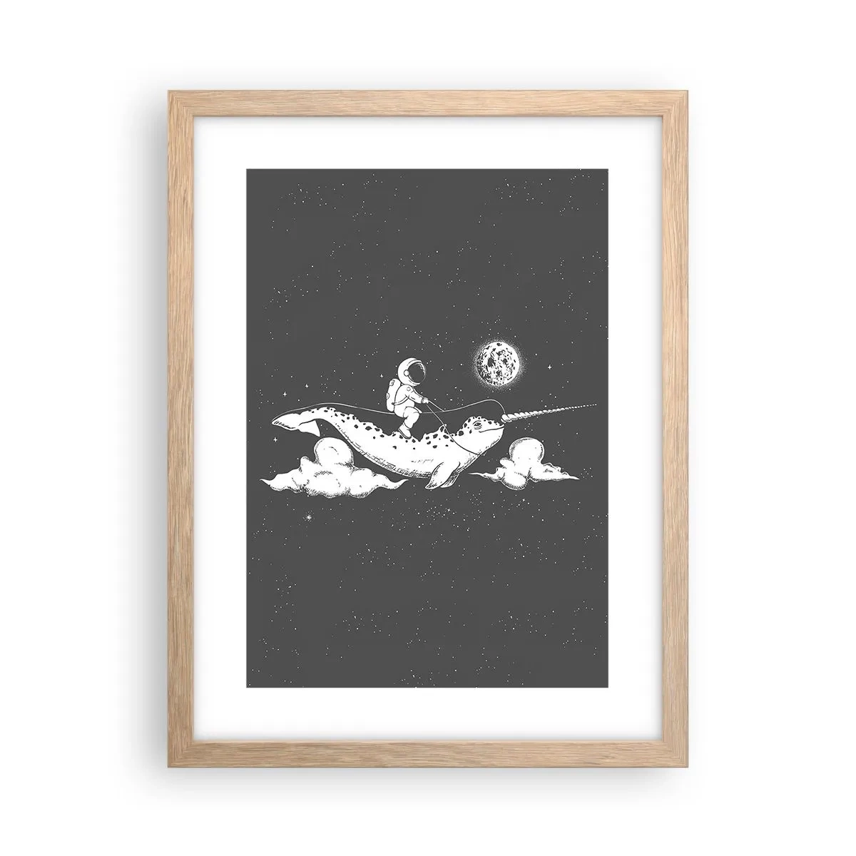 Póster en marco roble claro - Jinete espacial - 30x40 cm