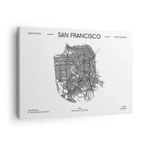 Cuadro sobre lienzo - Impresión de Imagen - Un mapa de San Francisco en un estilo minimalista en blanco y negro. - 70x50cm - Anatomía de San Francisco - Decoración de pared moderna para salón y dormitorio ARTTOR