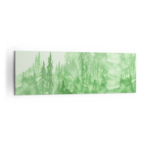 Cuadro sobre lienzo - Impresión de Imagen - Bosque verde en estilo acuarela sobre un fondo claro - 160x50cm - Difuminado con niebla verde - Decoración de pared moderna para salón y dormitorio ARTTOR